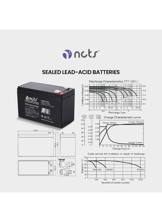 NCTS بطارية قابلة للشحن 12V7Ah مغلقة من الرصاص الحمضي – تقنية AGM، عمر طويل بدون صيانة للـ UPS، القوارب الصغيرة، الطاقة الشمسية، أنظمة الأمان، مع ضمان. - Image 4
